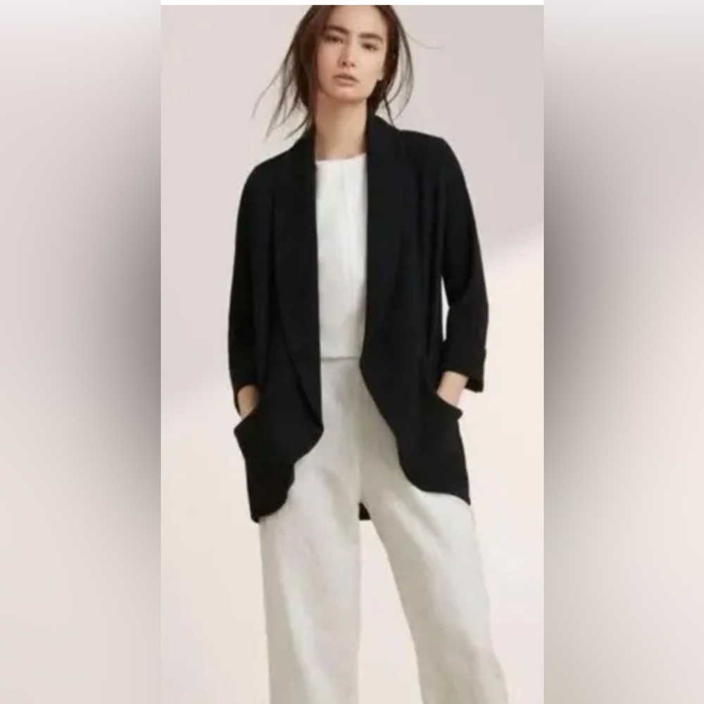 Wilfred Aritzia Chevalier Jacket Blazer Crepe Open Front 3/4 Sleeve Black Size 8